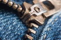 Locking zipper on jeans Royalty Free Stock Photo