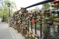 Locks on bridge of lovers Royalty Free Stock Photo