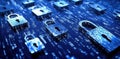 Locks on Data Network Protects Data Security and Information Privacy with Encryption Royalty Free Stock Photo