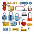 Locks and door handles isolated objects keys padlocks