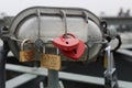 Locks heart form with names on Budapest bridge