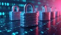 Locks over binary code background, represent encrypted computer code. Digital illustration enhanced internet security, data Royalty Free Stock Photo