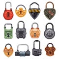 Locks and padlocks, key lockers on code and old Royalty Free Stock Photo