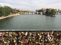 Lovers Locks on a bridge over river Seine, Paris Royalty Free Stock Photo