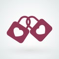 Locks tied together. Heart shape. Sentimental ties. Vector illustration, flat design