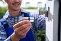 Locksmith Lock Door Repair. Worker Changing Royalty Free Stock Photo