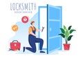 Locksmith Repairman Door Repair, Maintenance and Installation Service with Equipment as Screwdriver or Key in Illustration