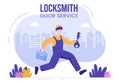 Locksmith Repairman Home Maintenance, Repair and Installation Service with Equipment as Screwdriver or Key in Illustration