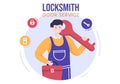 Locksmith Repairman Home Maintenance, Repair and Installation Service with Equipment as Screwdriver or Key in Illustration