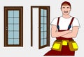 Locksmith Repairman Vector. Unlock The Door Service. Cartoon Character Illustration