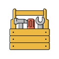 locksmith tools in a wooden box. vector icon in flat style