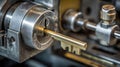 Locksmith Uses Key Duplication Machine to Create a New Copy Inside a Workshop During Daytime Royalty Free Stock Photo