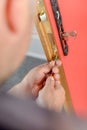 locksmith working with door lock Royalty Free Stock Photo