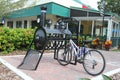 Custom bike rack in front of restauraunt