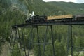Locomotive and Boxcars on Trestle Bridge