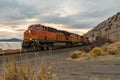 Locomotive of a cargo train passing through Klamath Falls