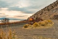 Locomotive of a cargo train passing through Klamath Falls