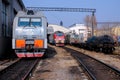 Locomotive depot of the city of Khabarovsk, trains under the open sky