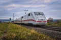 Locomotive freight train driving in the countryside