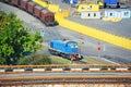 Locomotive and train in port Royalty Free Stock Photo