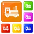 Locomotive icons set vector color Royalty Free Stock Photo