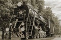 The locomotive-monument L-3291. Powerful, beautiful Russian locomotive Royalty Free Stock Photo