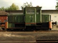 The locomotive, a monument, a train, a metal, green