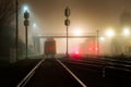 Locomotive at night station Royalty Free Stock Photo