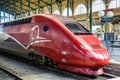 Locomotive of a Thalys high speed train stationing in Paris Gare du Nord station Royalty Free Stock Photo