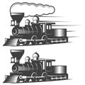 Locomotive vector illustration in monochrome vintage style. Royalty Free Stock Photo