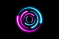 dynamic circles neon effect Sci-Fi Futuristic Abstract Gradient Blue Purple Pink Neon Glowing Circle Round Shape Tubes. Logo Royalty Free Stock Photo