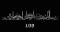 Lod Israel Skyline Outline Silhouette with Black Background Royalty Free Stock Photo