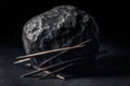 Lodestone is a rare precious natural stone on a black background. AI generated. Header banner mockup with space. Royalty Free Stock Photo