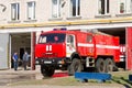 LODEYNOJE POLE, RUSSIA - MAY 2TH, 2016: Unidentified firefighters wait for a new assignment in the garage