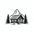 Monochrome Log Cabin Logo On White Background