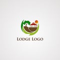 Lodge logo vector, with beautiful sun and circle wave, element, and icon for company