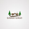 Lodge logo vector with modern real estate and two tree of pine, element,am icon for company