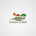 Lodge logo vector with wave beautiful sun , template, element, and icon