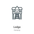 Lodge outline vector icon. Thin line black lodge icon, flat vector simple element illustration from editable camping concept