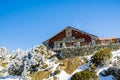 Lodge on San Antonio Mountain Mt Baldy on a sunny day, Los Angeles county, California