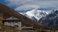 Lodge and snow capped Yala Peak