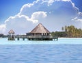 Lodges over transparent quiet sea water- tropical paradise,