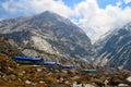 Lodges for traveler on the mountain, in Machpuchare Base Camp. Annapurna Base Camp track.