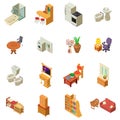 Lodging icons set, isometric style