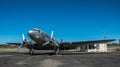 Old Douglas DC-3 airplane on the runway of the airfield in Lodi. History of the USA