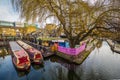 Lodon, England - The world famous Camden Lock Market with mooring houseboats Royalty Free Stock Photo