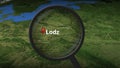 Lodz city being found on the map, 3d rendering