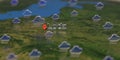 Lodz city and rainy weather icon on the map, weather forecast related 3D rendering