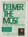 Poster advertising UPS company in magazine from 2005, We Deliver the most packages on Earth. Next stop Mars slogan