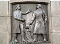 LODZ, POLAND. A bas-relief with Tadeusz Kostyushko i Bartosz Glovatsky`s image. Fragment of a monument of Kosciusko